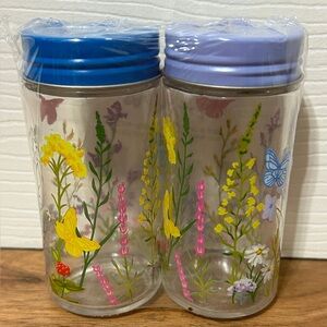 Dolly Parton Salt & Pepper Shakers Glass Wildflowers BLUE NEW